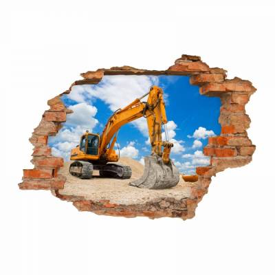 049 Wandtattoo Bagger Baustelle - Loch in der Wand - in 6 Größen - Coole Kinderzimmer Sticker 