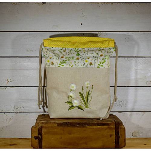 Stoffbeutel, Projekttasche, für Frühling und Sommer, bestickt