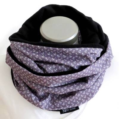 Loop Schal Damen Anker grau Schlauchschal Fleece maritim Kuschelschal Winterschal warmer Schal  