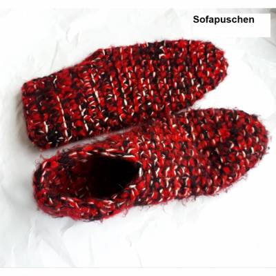 Puschen Sofapuschen gehäkelt in rot, schwarz, beige 
