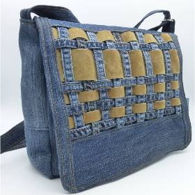 Jeans-Messenger mit Lederstreifen, Unikat