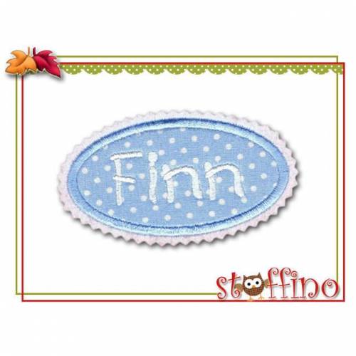 Applikation Punkte hellblau Namensschild Name