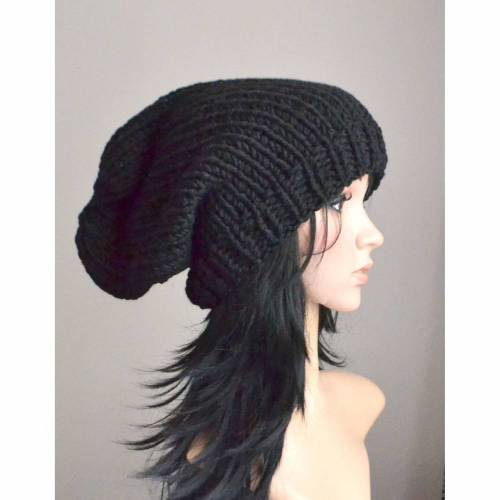 Chunky Boho,Beanie!Winter Hat!Long Beanie!Schwarz!Black!