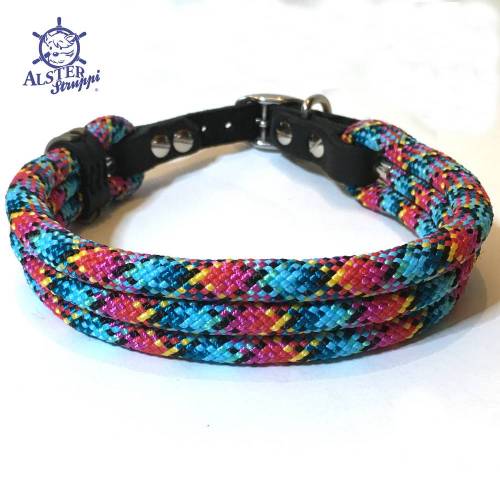 Hundehalsband verstellbar bunt, türkis, pink, rot, gelb, mit Leder und Schnalle