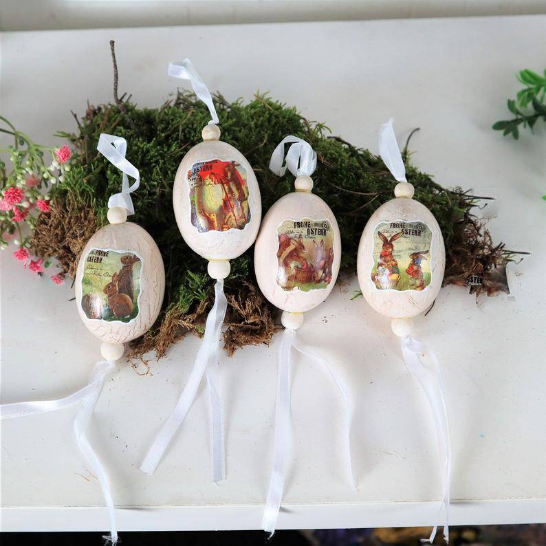 Osterdekoration Ostereier, aus Keramik, 4er Set, Stückpreis 3 Euro, nostalgisches Design