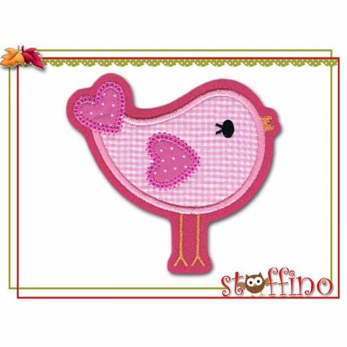 Applikation süßer Vogel mit Herz rosa Karo