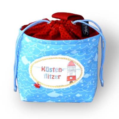 Verschließbare maritime Lenkertasche „Küstenflitzer“ in blau und rot mit Leuchtturm