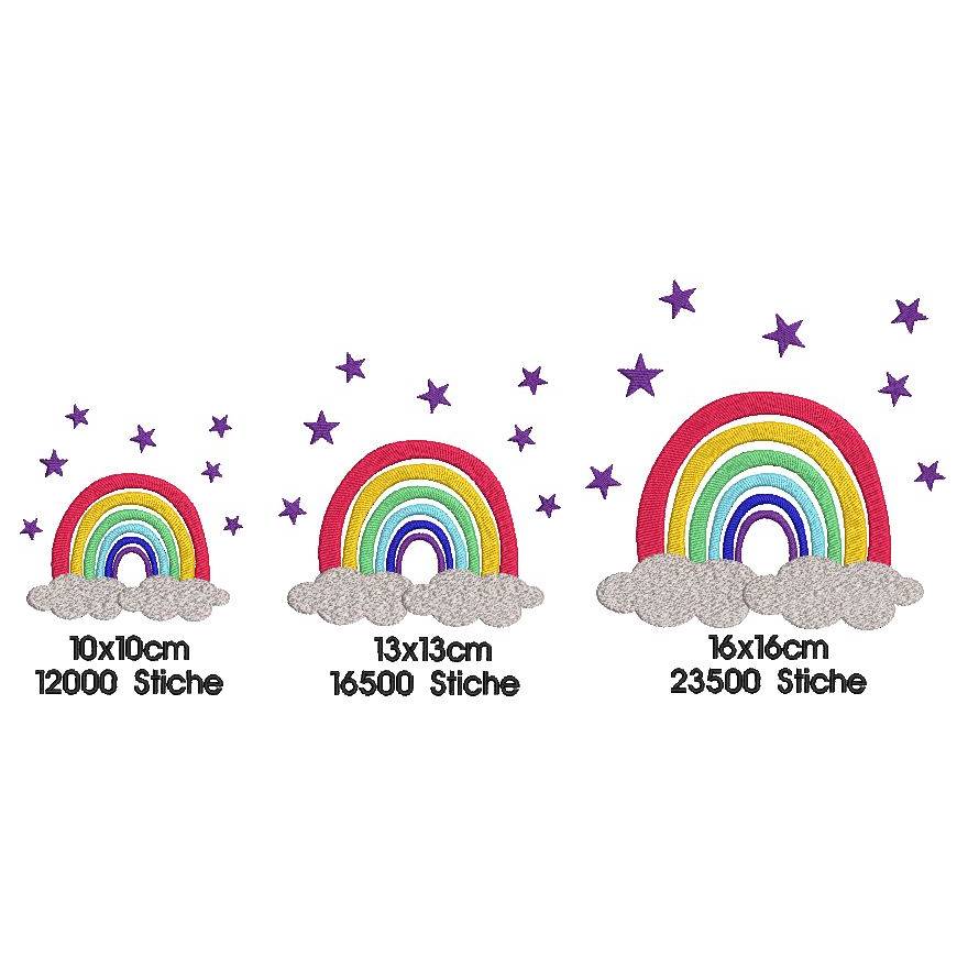 Stickdatei Regenbogen auf der Wolke Vollstick SET verschiedene Größen Bild 3