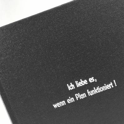 Notizbuch, Ich liebe es wenn ein Plan funktioniert, schwarz, DIN A5, 100 Blatt, Linien-Blatt