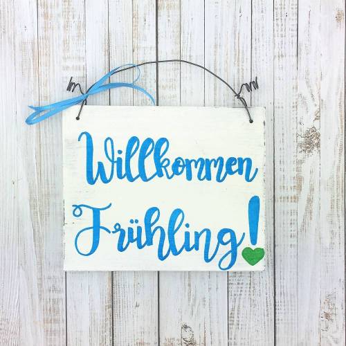Holzschild Türschild WILLKOMMEN FRÜHLING