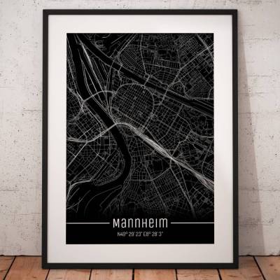 Stadtplan MANNHEIM - Just a Black Map I Digitaldruck Stadtkarte citymap City Poster Kunstdruck Stadt Karte