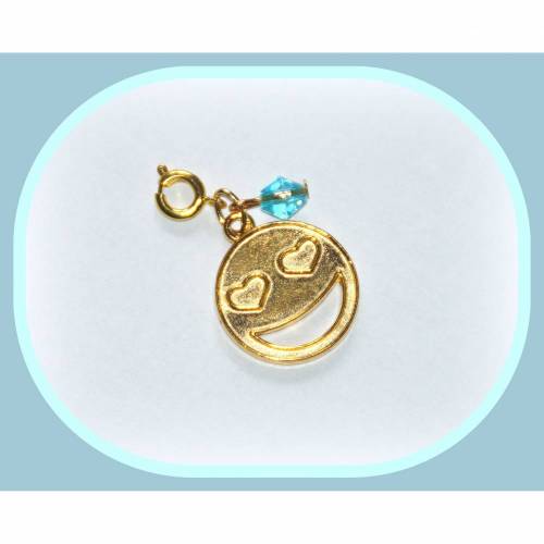 Charm runder Smile goldfarben mit Glasperlchen