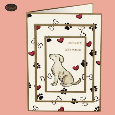 tierische Glückwunschkarte zum Geburtstag mit Hund und Herzen für HundefreundIn