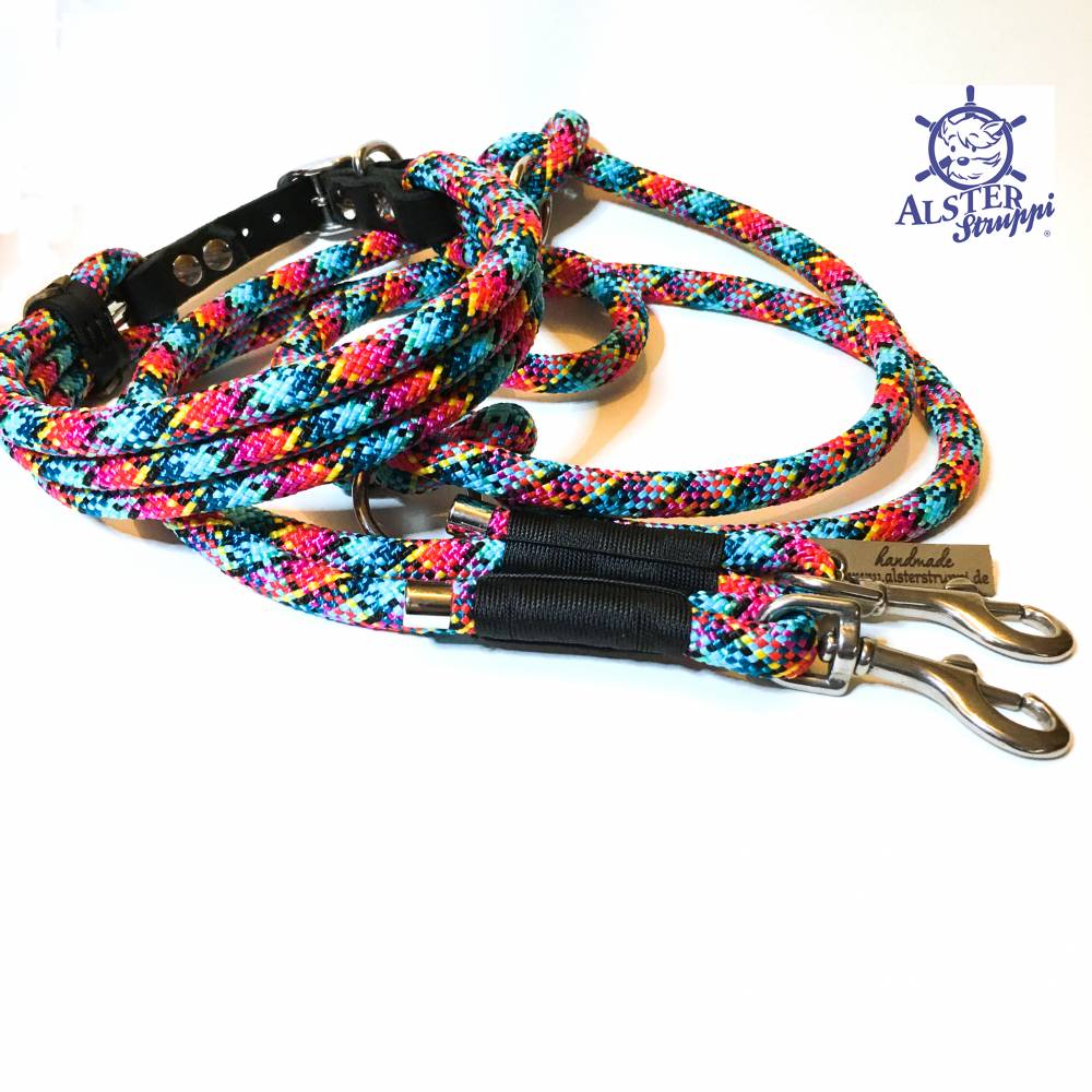 Leine Halsband Set bunt, fr mittelgroe Hunde, verstellbar