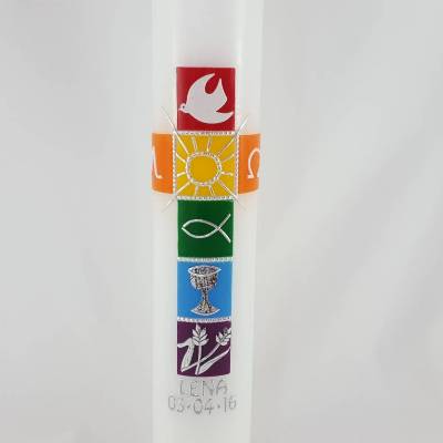 moderne Kommunionkerze, für Mädchen und Jungs, bunt