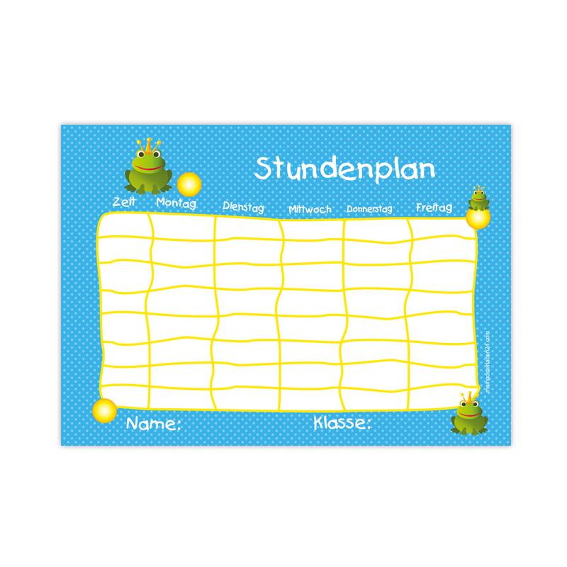 A4 Stundenplan | Frosch blau - personalisierbar, optional ...