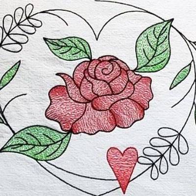 * Rosenherz  /  Herz mit Rose *  zur Hochzeit, Geburtstag, Verlobung, Valentinstag... Stickdatei in Größen