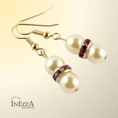 creme-goldene Glasohrhänger zart feminin Strassrondell Hochzeitsohrringe elegant bernsteinfarben