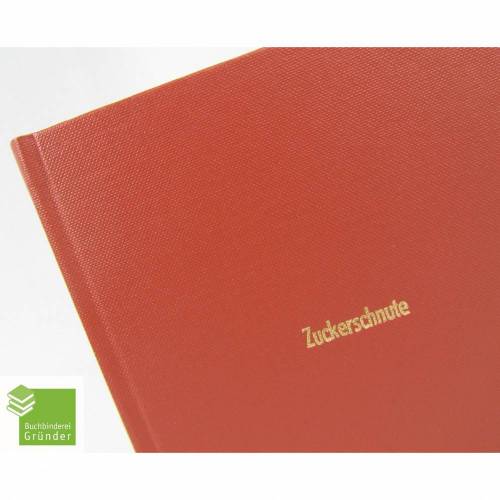 Notizbuch, rotbraun, DIN A5, Zuckerschnute, gold Prägung