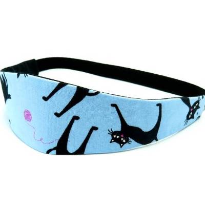 Haarband zum Wenden Stirnband Abschminkband Katze blau Wendehaarband