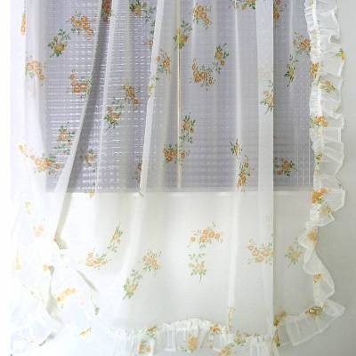 Vintage Gardine Türgardinge Scheibengardine Voiles mit Blümchen aus den 70er Jahren