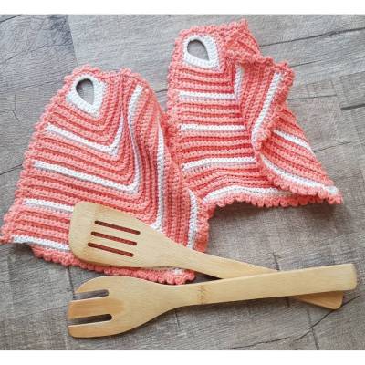 Topflappen * verschiedene Farben * blau apricot türkis rot * Baumwolle