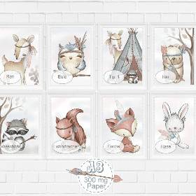 Kinderzimmer A3 Poster Bilder Babyzimmer Bild Kunstdruck Waldtiere Reh Fox Eule Bär Tiere |30-A3