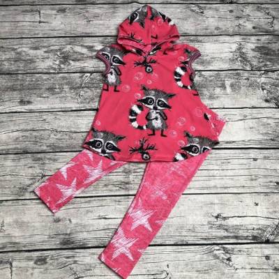 Süße Waschbär Kombi Gr. 98/104 – Tunika & Leggings Pink aus Racoon-Jersey