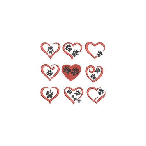 Stickdatei Set 2 Herz mit Pfoten Krallen für 10x10 Rahmen 9 Dateien XXL  Hunde Katzen Fellnasen Vierbeiner Tiere Pfotenabdruck Pfoten