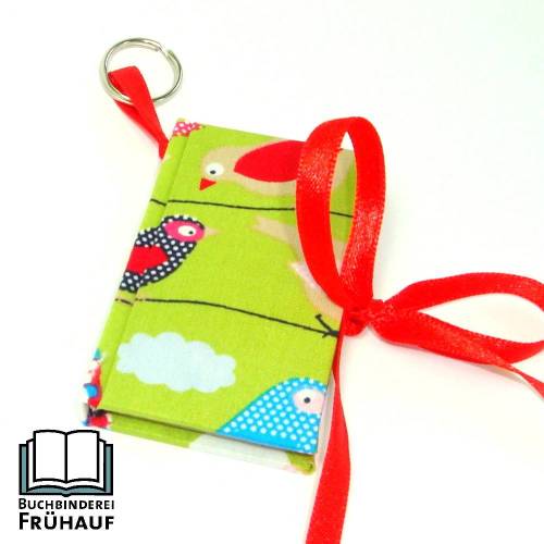 Schlüsselanhänger Notizbuch grün Vögel