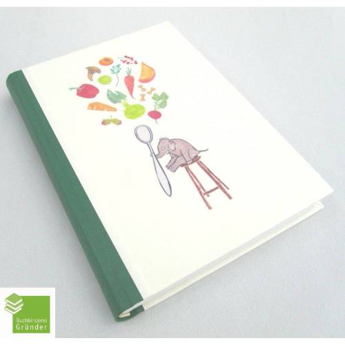 Rezeptbuch mit Illustrationen, hell-grün, DIN A5, 300 Seiten, Kochbuch, Elefant
