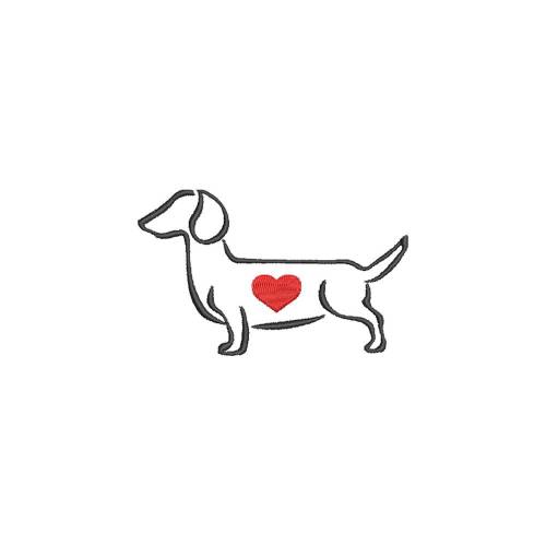 Stickdatei Dackel Dachshund Teckel Hund Outline Herz Pfote 10x10 Rahmen Maschinenstickerei