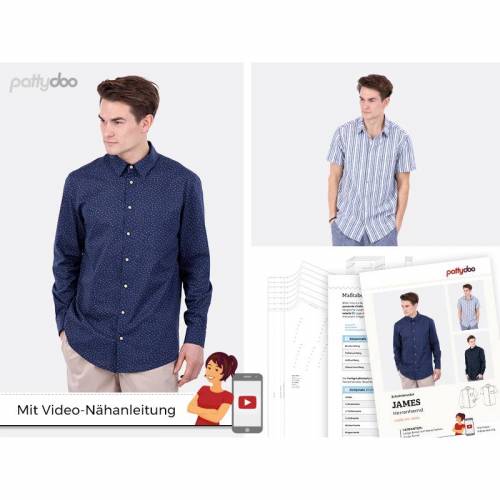 Schnittmuster,Papierschnittmuster, James Herrenhemd mit Varianten by pattydoo Größe XS - XXXL (1 Stück/9,- €)