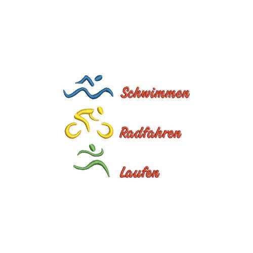 Stickdatei Triathlon Clipart Cartoon 13x18 cm Maschinenstickerei Schwimmen Radfahren Laufen 3 Kampf Ironman