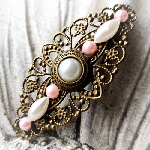 verzierte Haarspange, Vintage-Stil, Haarschmuck,Hochzeit, Fest, Kommunion,Blumen, Rosen, Cabochon, bronze, 1002