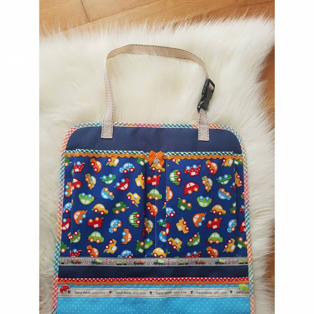 Autoutensilo Organizer Aufbewahrung mit praktischen Fchern Jungen Baby  Kinder aus Baumwolle / Wachstuch / Canvas Autos