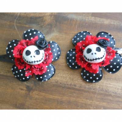 Skull  Blume Stoff polka dots Totenkopf ,Haarspange , Punkte, 