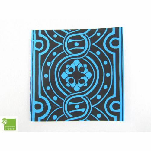 Notizheft, Linoldruck, hell-blau, schwarz, 15 x 15 cm, Recyclingpapier