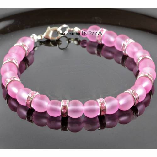 Armband aus Glasperlen rosa pink mit Strassrondellen Karabinerverschluss