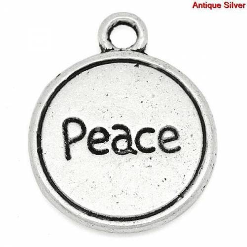 10 Anhänger, peace, rund, Frieden, charm, charms, silber, 31221