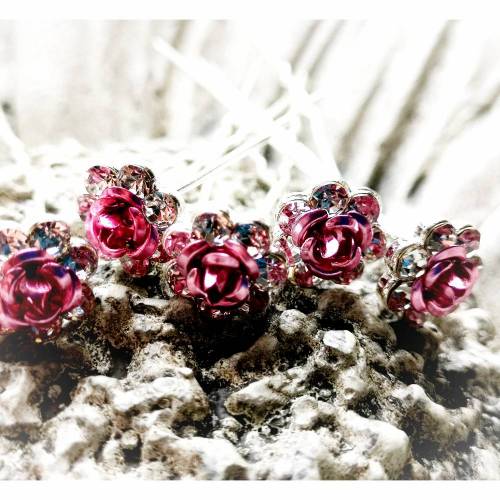 5 Haarklemmen, Haarspangen,  silber, Haarnadeln,Blume, Strass, Hochzeit, Frisur,