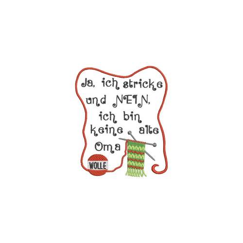 Stickdatei  Ja ich stricke 13x18 cm Rahmen Spruch Text Stricknadel Wolle Oma Wollknäuel Wolle Maschen Stricken Oma Kissen Kissenmuster
