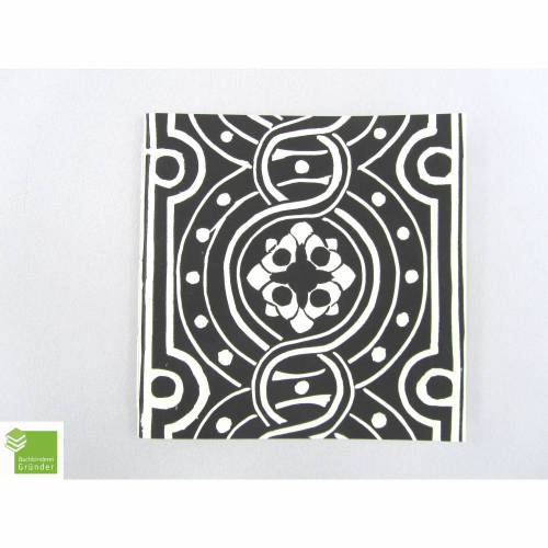 Notizheft, creme-weiß, Linoldruck schwarz, 15 x 15 cm, Recyclingpapier