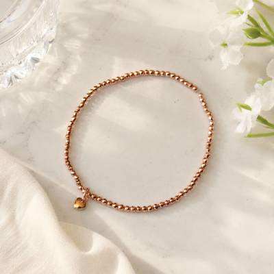 Armband mit Herz Anhänger – Roségoldenes Hämatit Perlenarmband