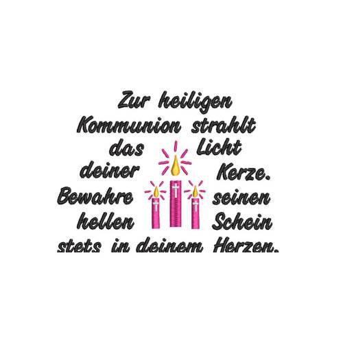 Stickdatei 3 Kerzen Kommunion/Konfirmation Religion Spruch 13x18 Rahmen Kissenmuster