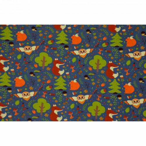  Sweat mit Waldtieren Fuchs Eule Eichhörnchen Wald 50 x 155 cm Nähen 