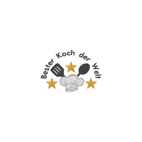 Stickdatei Bester Koch der Welt  13x18 Rahmen Koch Kochmütze Köchin Sterne Löffel Heber Küche Küchenutensilien