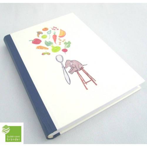 Kochbuch mit Illustrationen, hell-blau, DIN A5, 300 Seiten, Rezeptbuch, Elefant