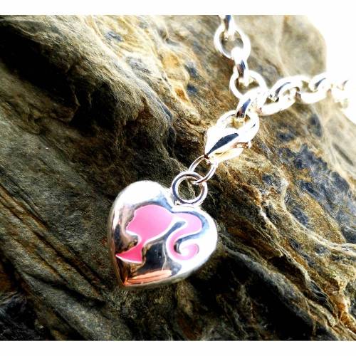 Anhänger, Charm, Mädchen, Herz, silber-rosa, Bettelarmband