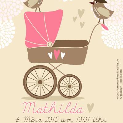 Geburtsanzeige Baby - Fineart Druck DIN A4 (personalisierbar) rosa